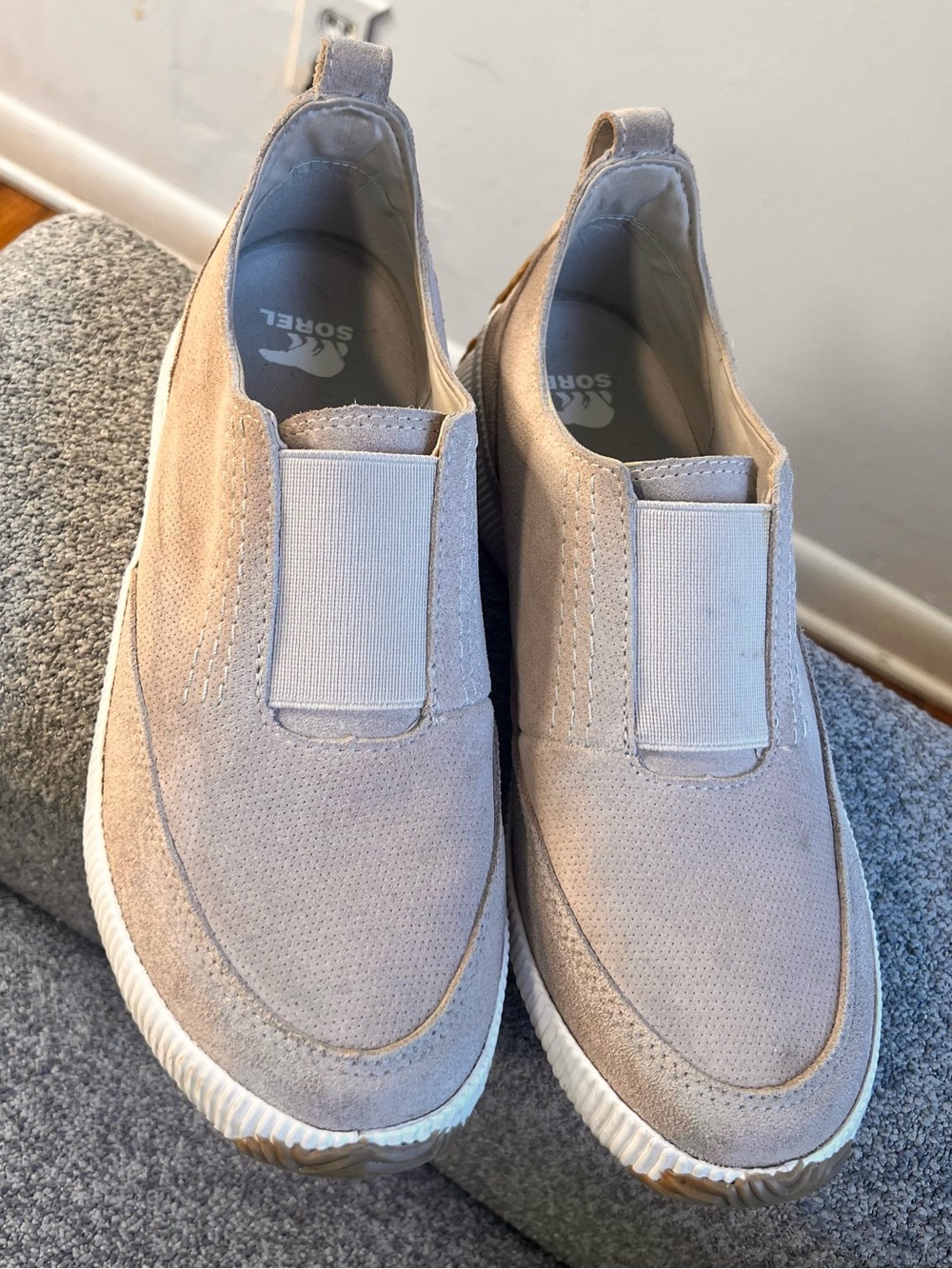 Sorel Women’s Slip-On Suede Loafers in Light Taupe